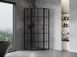 Mexen Mist pentagonal shower enclosure, tilt left 100 x 100 cm, black grid, black - 8A8-100-100-70-77-L