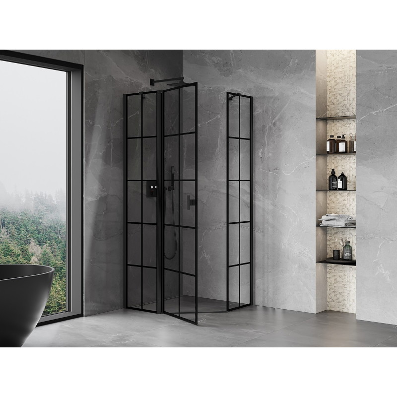 Mexen Mist pentagonal shower enclosure, tilt left 100 x 100 cm, black grid, black - 8A8-100-100-70-77-L