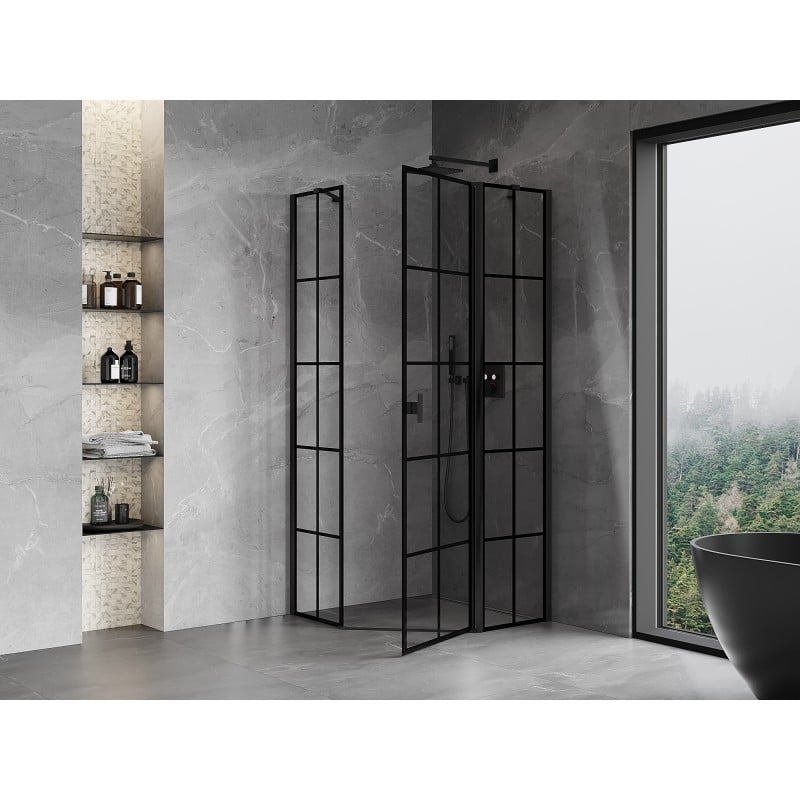 Mexen Mist Pentagonal Right-Hand Hinged Shower Cabin 90 x 90 cm, Black Grid, Black - 8A8-090-090-70-77-P