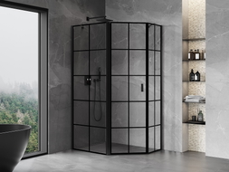 Mexen Mist asymmetric pentagonal left hinged shower enclosure 90 x 80 cm, black grid, black - 8A8-090-080-70-77-L