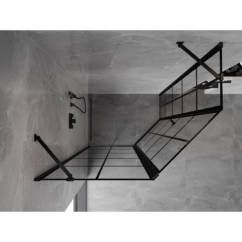 Mexen Mist asymmetrical pentagonal shower cabin with left hinged door 90 x 80 cm, black grid, black - 8A8-090-080-70-77-L