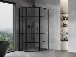 Mexen Mist asymmetrical pentagonal shower cabin with hinged door, left 80 x 100 cm, black grid, black - 8A8-080-100-70-77-L