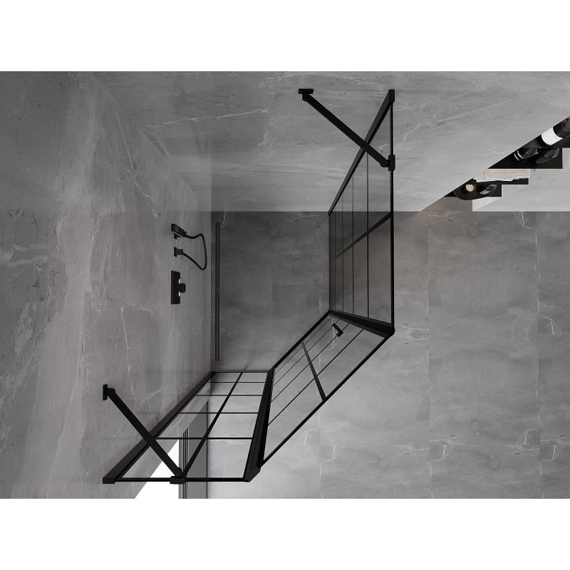 Mexen Mist pentagonal asymmetrical shower cabin left door 90 x 100 cm, black grid, black - 8A8-090-100-70-77-L