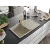 Mexen Bruno granite 1-bowl kitchen sink with drainer and Rita kitchen faucet, beige - 6513-69-670300-50