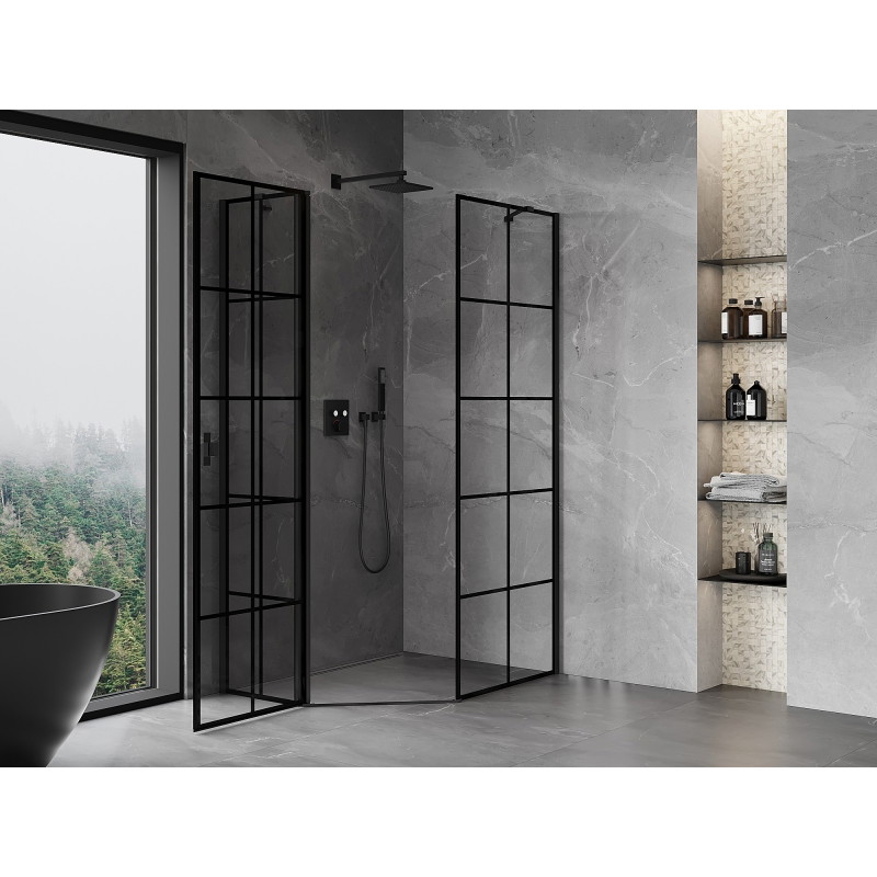 Mexen Mist asymmetrical pentagonal shower cabin hinged left 90 x 100 cm, black grid, black - 8A8-090-100-70-77-L