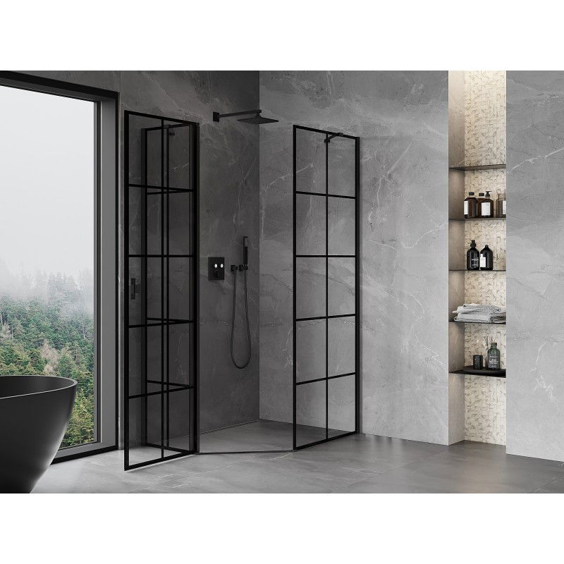 Mexen Mist pentagonal asymmetrical shower cabin left door 90 x 100 cm, black grid, black - 8A8-090-100-70-77-L