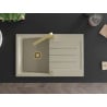 Mexen Bruno granite 1-bowl kitchen sink with drainer and Rita kitchen faucet, beige - 6513-69-670300-50