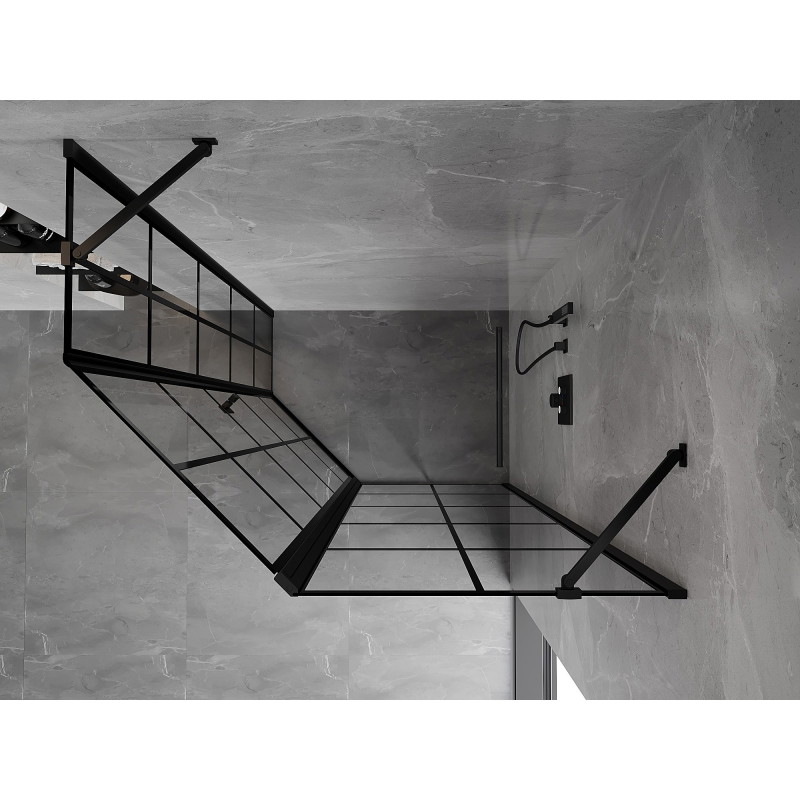 Mexen Mist pentagonal asymmetrical right-hinged shower enclosure 100 x 90 cm, black grid, black - 8A8-100-090-70-77-P