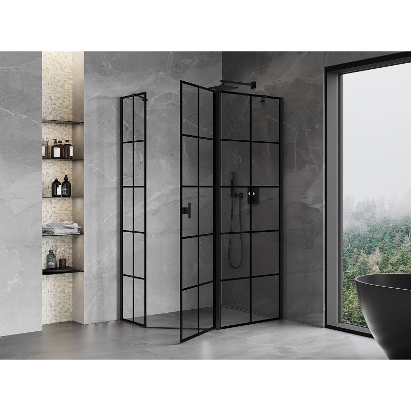 Mexen Mist pentagonal asymmetrical right-hinged shower enclosure 100 x 90 cm, black grid, black - 8A8-100-090-70-77-P
