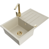 Mexen Bruno granite sink 1-bowl with drainer and Rita kitchen mixer, beige - 6513-69-670300-50