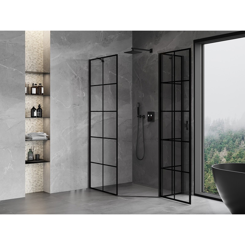 Mexen Mist asymmetric pentagonal shower cabin with hinged right door 80 x 100 cm, black grid, black - 8A8-080-100-70-77-P