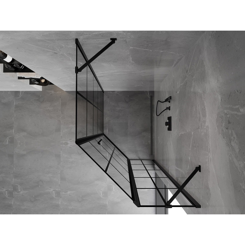Mexen Mist pentagonal asymmetrical right-hand hinged shower enclosure 90 x 100 cm, black grid, black - 8A8-090-100-70-77-P