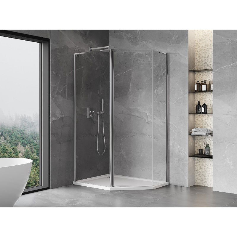Mexen Mist L pentagonal asymmetrical hinged shower enclosure 90 x 80 cm, transparent, chrome - 8A8L-090-080-01-00