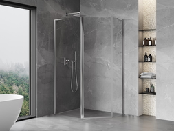 Mexen Mist L pentagonal asymmetrical hinged shower enclosure 100 x 80 cm, transparent, chrome - 8A8L-100-080-01-00