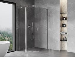 Mexen Mist L pentagonal asymmetrical hinged shower enclosure 80 x 90 cm, transparent, chrome - 8A8L-080-090-01-00