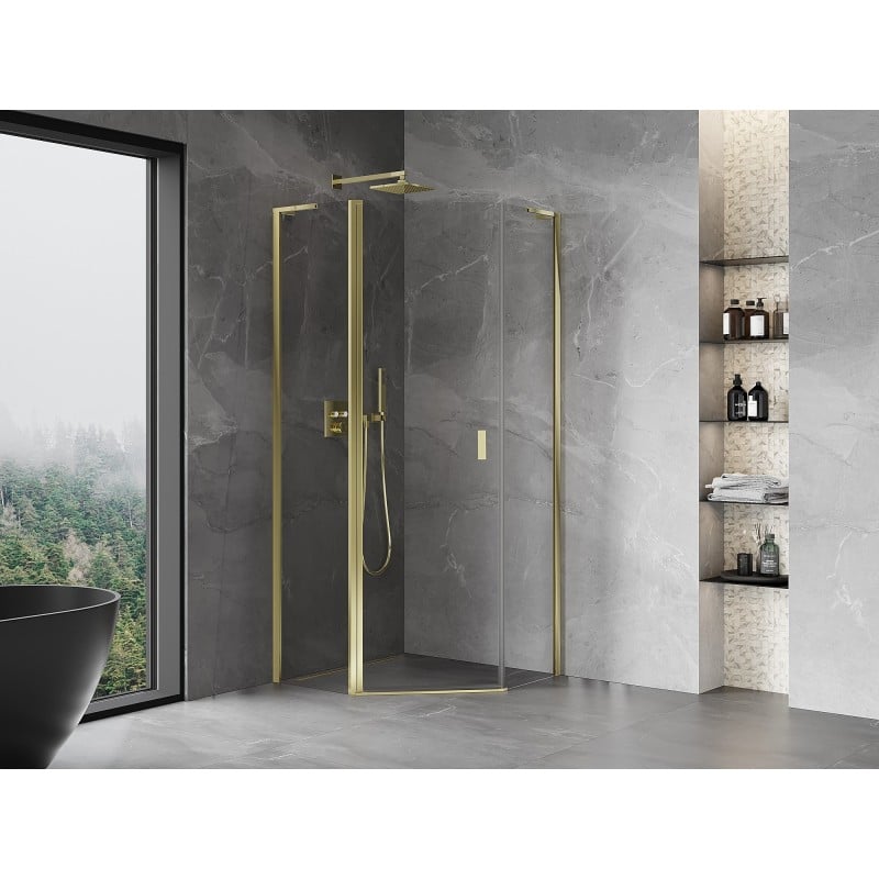 Mexen Mist L Pentagonal Shower Enclosure Hinged 100 x 100 cm, Transparent, Gold - 8A8L-100-100-50-00