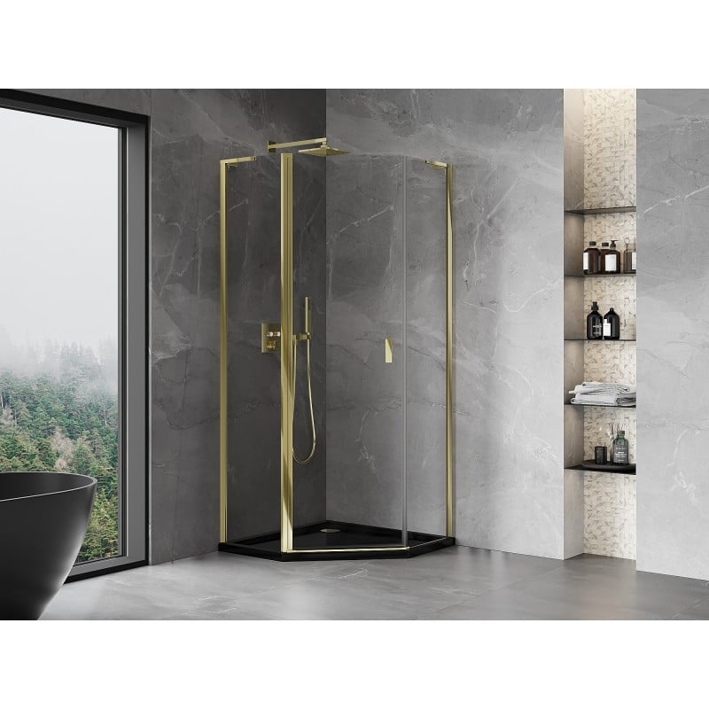 Mexen Mist L Pentagonal Shower Enclosure Hinged 100 x 100 cm, Transparent, Gold - 8A8L-100-100-50-00