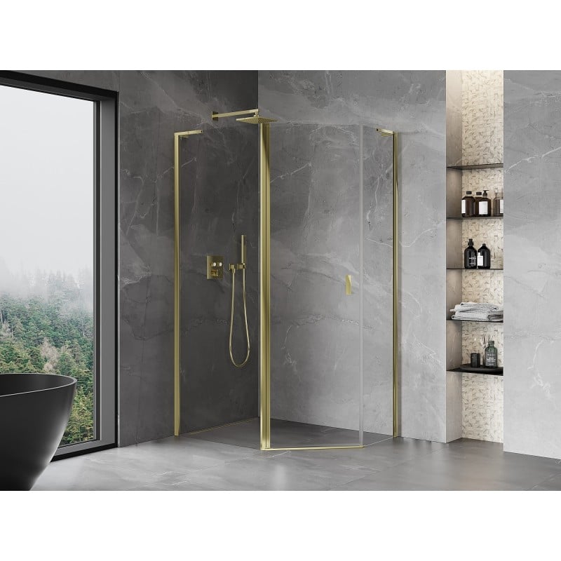 Mexen Mist L pentagonal asymmetrical swing shower enclosure 100 x 80 cm, transparent, gold - 8A8L-100-080-50-00