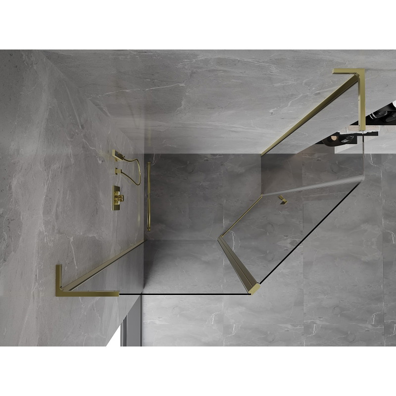 Mexen Mist L asymmetrical pentagonal shower cabin with hinged doors, 100 x 90 cm, transparent, gold - 8A8L-100-090-50-00
