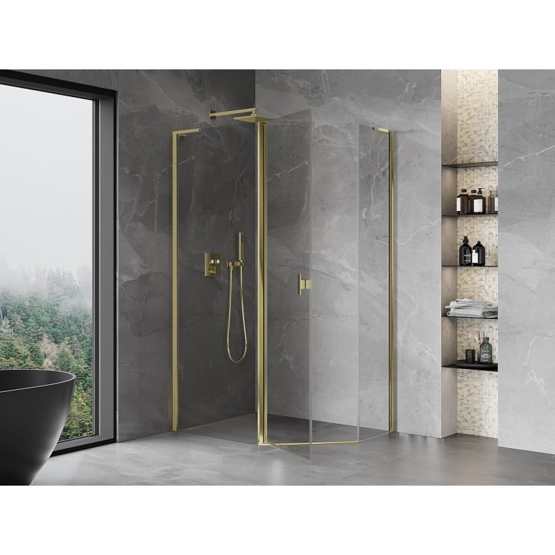 Mexen Mist L pentagonal asymmetrical hinged shower enclosure 100 x 90 cm, transparent, gold - 8A8L-100-090-50-00