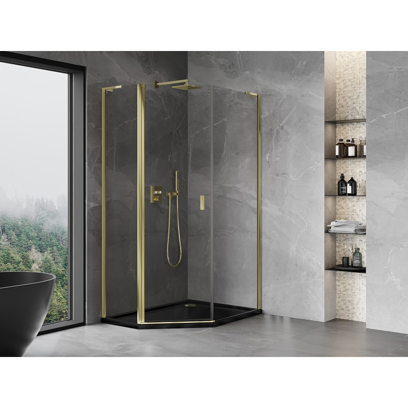 Mexen Mist L asymmetrical pentagonal shower enclosure with hinged door 80 x 90 cm, transparent, gold - 8A8L-080-090-50-00