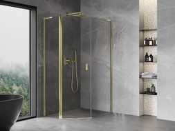 Mexen Mist L asymmetric pentagonal shower enclosure with hinged doors 90 x 100 cm, transparent, gold - 8A8L-090-100-50-00