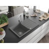 Mexen Bruno granite sink single-bowl with drainer and kitchen faucet Rita, gray - 6513-71-670300-00