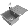Mexen Bruno 1-bowl granite sink with drainer and Rita kitchen tap, grey - 6513-71-670300-00
