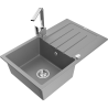 Mexen Bruno 1-compartment granite sink with a drip tray and kitchen mixer tap Rita, Grey - 6513-71-670300-00