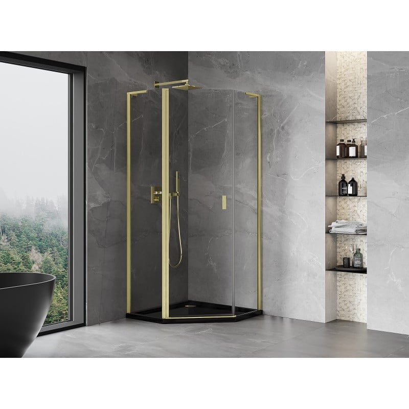 Mexen Mist L pentagonal hinged shower enclosure 100 x 100 cm, transparent, brushed gold - 8A8L-100-100-55-00