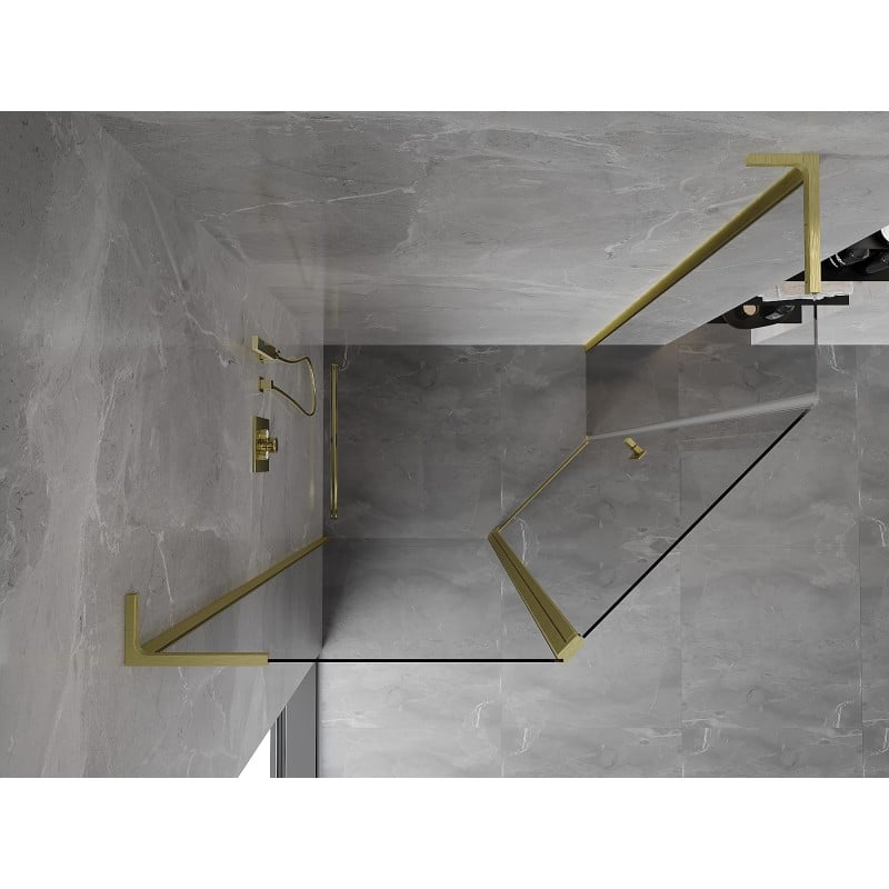 Mexen Mist L pentagonal asymmetric swing shower cabin 90x80 cm, transparent, brushed gold - 8A8L-090-080-55-00