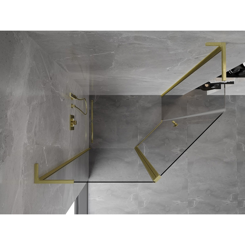 Mexen Mist L asymmetrical pentagonal shower cabin with hinge 100x80 cm, transparent, brushed gold - 8A8L-100-080-55-00