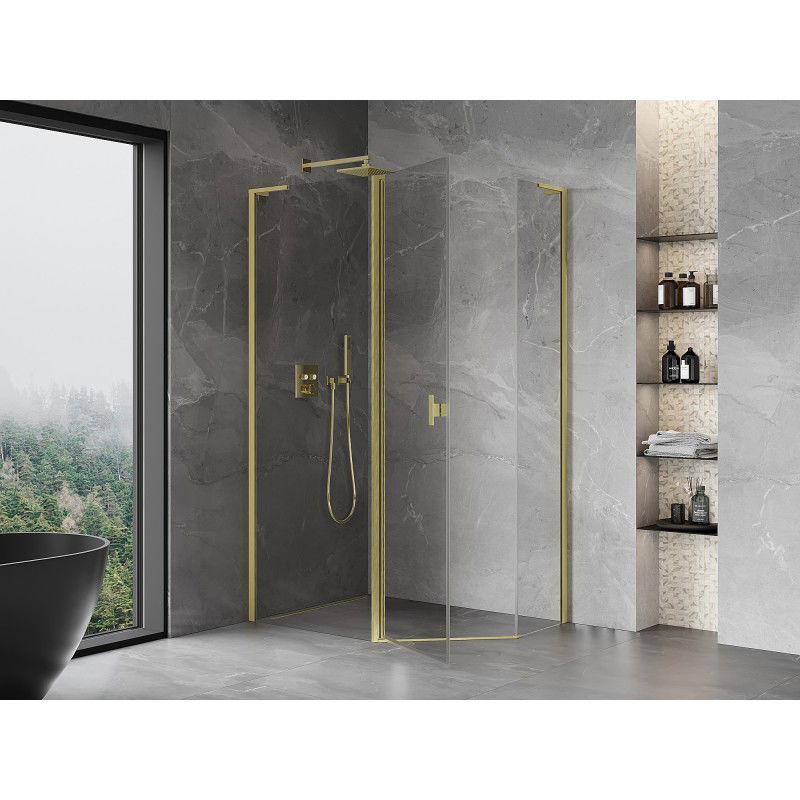 Mexen Mist L pentagonal asymmetrical pivot shower enclosure 100x80 cm, transparent, brushed gold - 8A8L-100-080-55-00