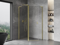 Mexen Mist L asymmetrical pentagonal shower enclosure with pivot door 100x90 cm, transparent, brushed gold - 8A8L-100-090-55-00