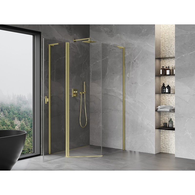 Mexen Mist L asymmetrical pentagonal shower cabin with hinged door 80x100 cm, transparent, brushed gold - 8A8L-080-100-55-00