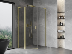 Mexen Mist L pentagonal asymmetrical hinged shower enclosure 90x100 cm, transparent, brushed gold - 8A8L-090-100-55-00