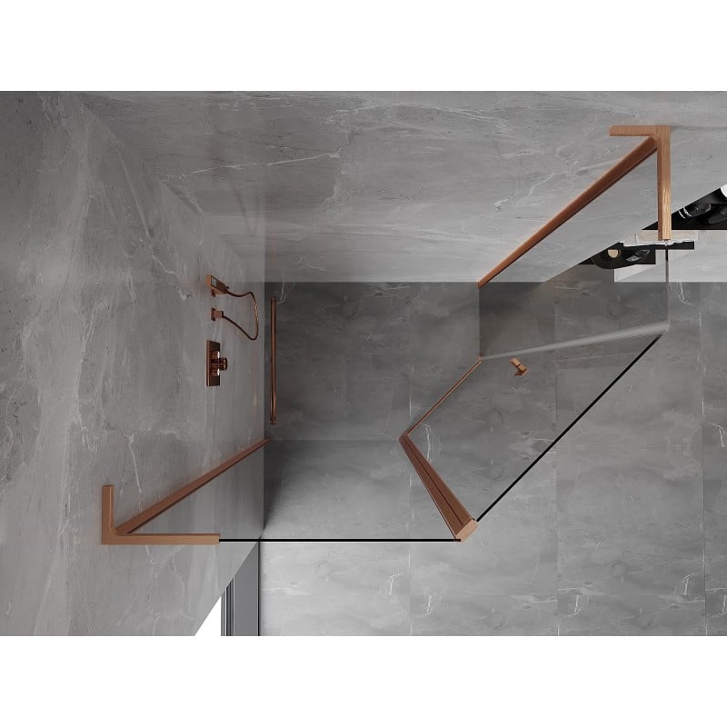 Mexen Mist L asymmetrical pentagonal hinged shower cabin 100x90 cm, transparent, brushed copper - 8A8L-100-090-65-00