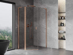 Mexen Mist L asymmetric pentagonal shower enclosure with hinged door 80x90 cm, transparent, brushed copper - 8A8L-080-090-65-00