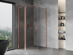 Mexen Mist L pentagonal asymmetrical hinged shower enclosure 80x90 cm, transparent, brushed copper - 8A8L-080-090-65-00