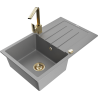 Mexen Bruno 1-compartment granite sink with a drip tray and kitchen mixer tap Rita, Grey - 6513-71-670300-50
