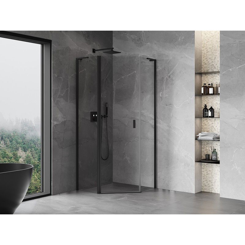 Mexen Mist L pentagonal hinged shower enclosure 100 x 100 cm, transparent, black - 8A8L-100-100-70-00