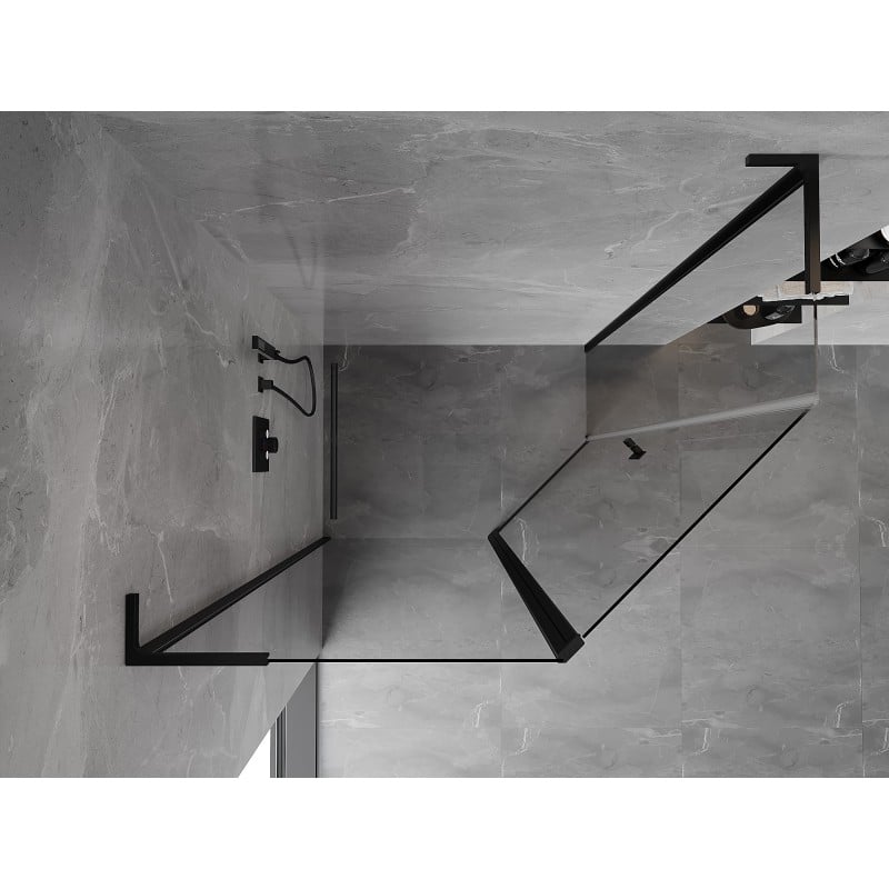 Mexen Mist L asymmetrical pentagonal shower enclosure, hinged 90 x 80 cm, transparent, black - 8A8L-090-080-70-00