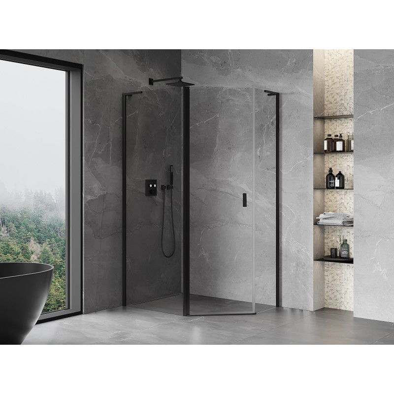 Mexen Mist L asymmetrical pentagonal shower enclosure 100 x 80 cm, transparent, black - 8A8L-100-080-70-00