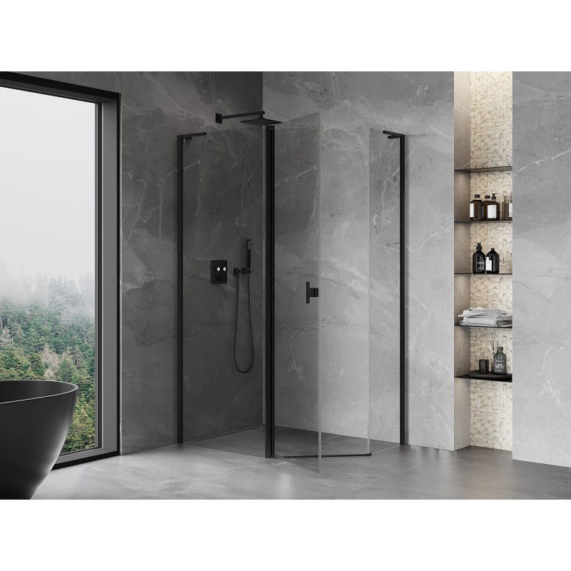 Mexen Mist L asymmetrical pentagonal shower enclosure 100 x 80 cm, transparent, black - 8A8L-100-080-70-00