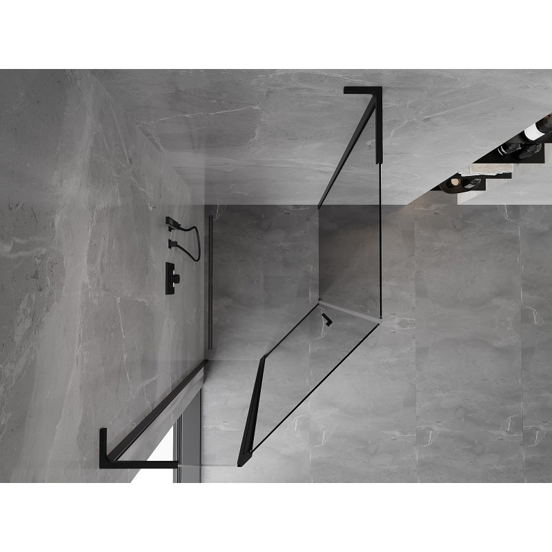 Mexen Mist L asymmetric pentagonal hinged shower enclosure 80 x 90 cm, transparent, black - 8A8L-080-090-70-00