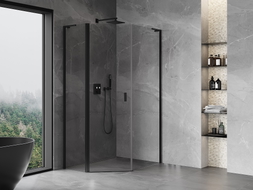 Mexen Mist L asymmetric pentagonal hinged shower enclosure 80 x 90 cm, transparent, black - 8A8L-080-090-70-00