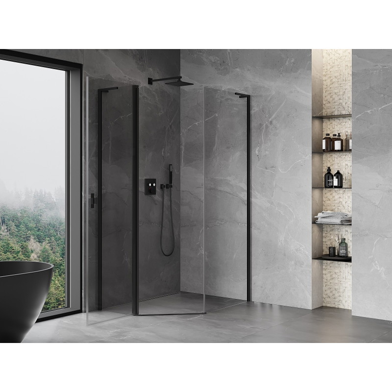 Mexen Mist L asymmetric pentagonal pivot shower enclosure 90 x 100 cm, transparent, black - 8A8L-090-100-70-00
