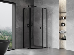 Mexen Mist L pentagon shower enclosure hinged left 100 x 100 cm, black frame, black - 8A8L-100-100-70-70-L