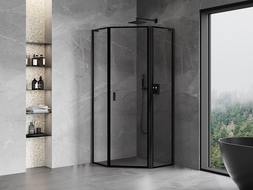 Mexen Mist L shower enclosure pentagonal right hinged 80 x 80 cm, black frame, black - 8A8L-080-080-70-70-P