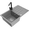 Mexen Bruno granite sink 1-bowl with drainer and Rita kitchen tap, grey - 6513-71-670300-70